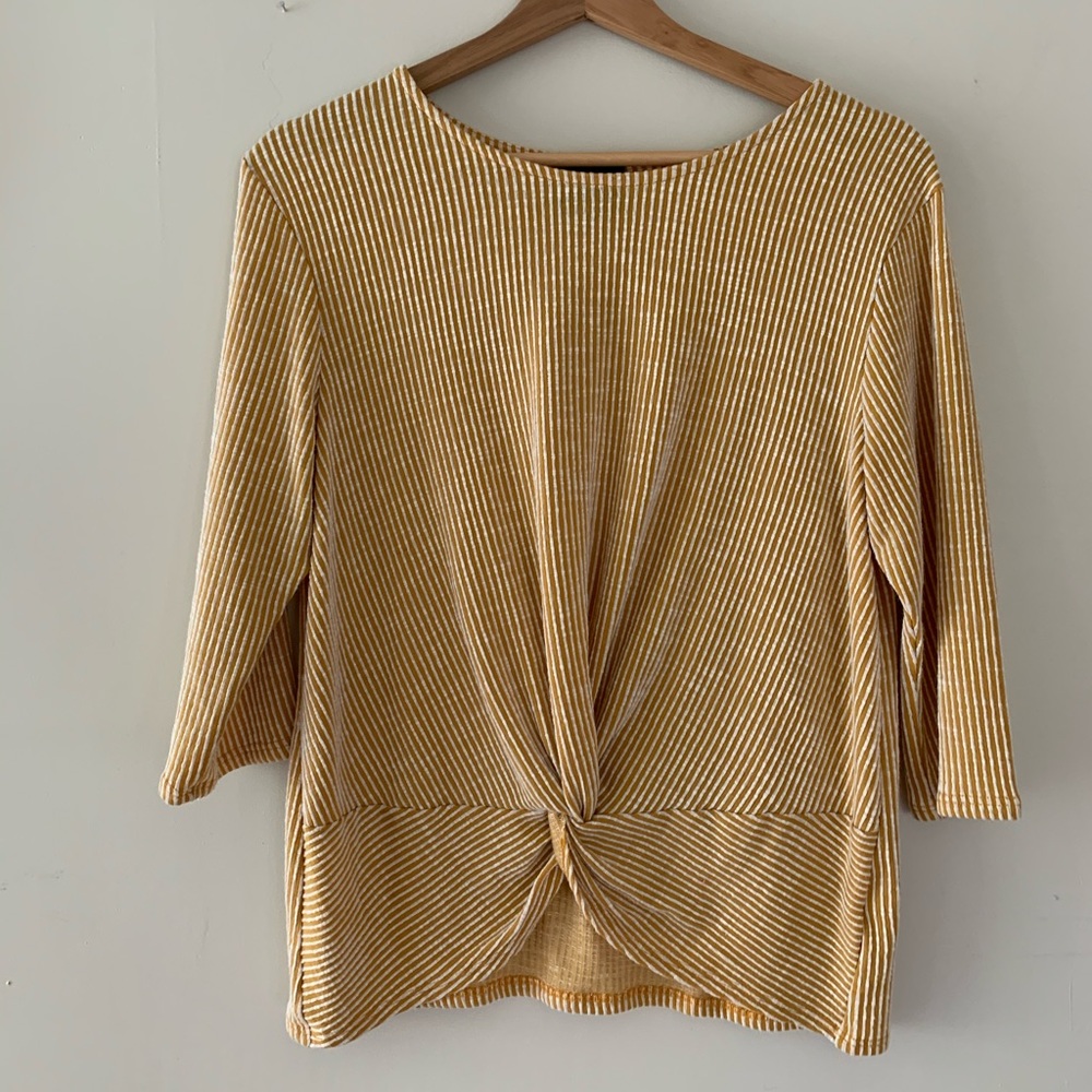 yellow and white striped quarter sleeve top
